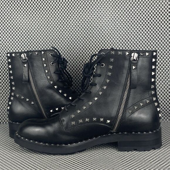 ASH Wolf Studded Combat Boots Womens Size 40 Black Leather Casual Lace Up - Picture 4 of 13